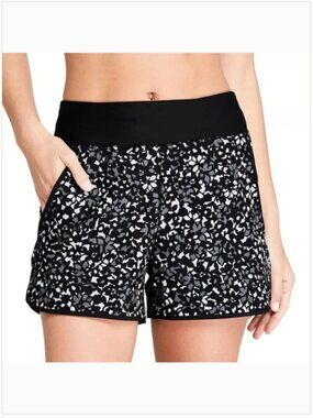 Land’s End Quick Dry Women's Floral Black White Patterned Swim Shorts, 14